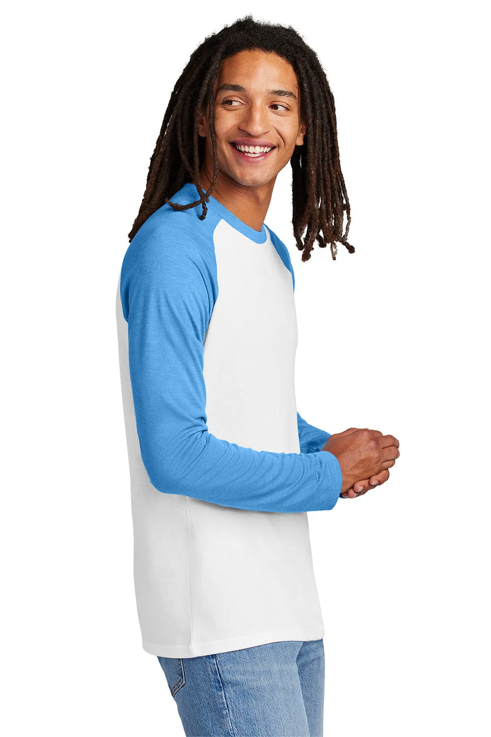 Allmade Mens Colorblock Long Sleeve Crewneck T-Shirt - Bright White/Azure Blue
