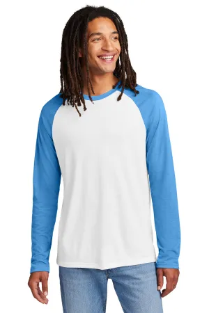 Allmade Mens Colorblock Long Sleeve Crewneck T-Shirt - Bright White/Azure Blue