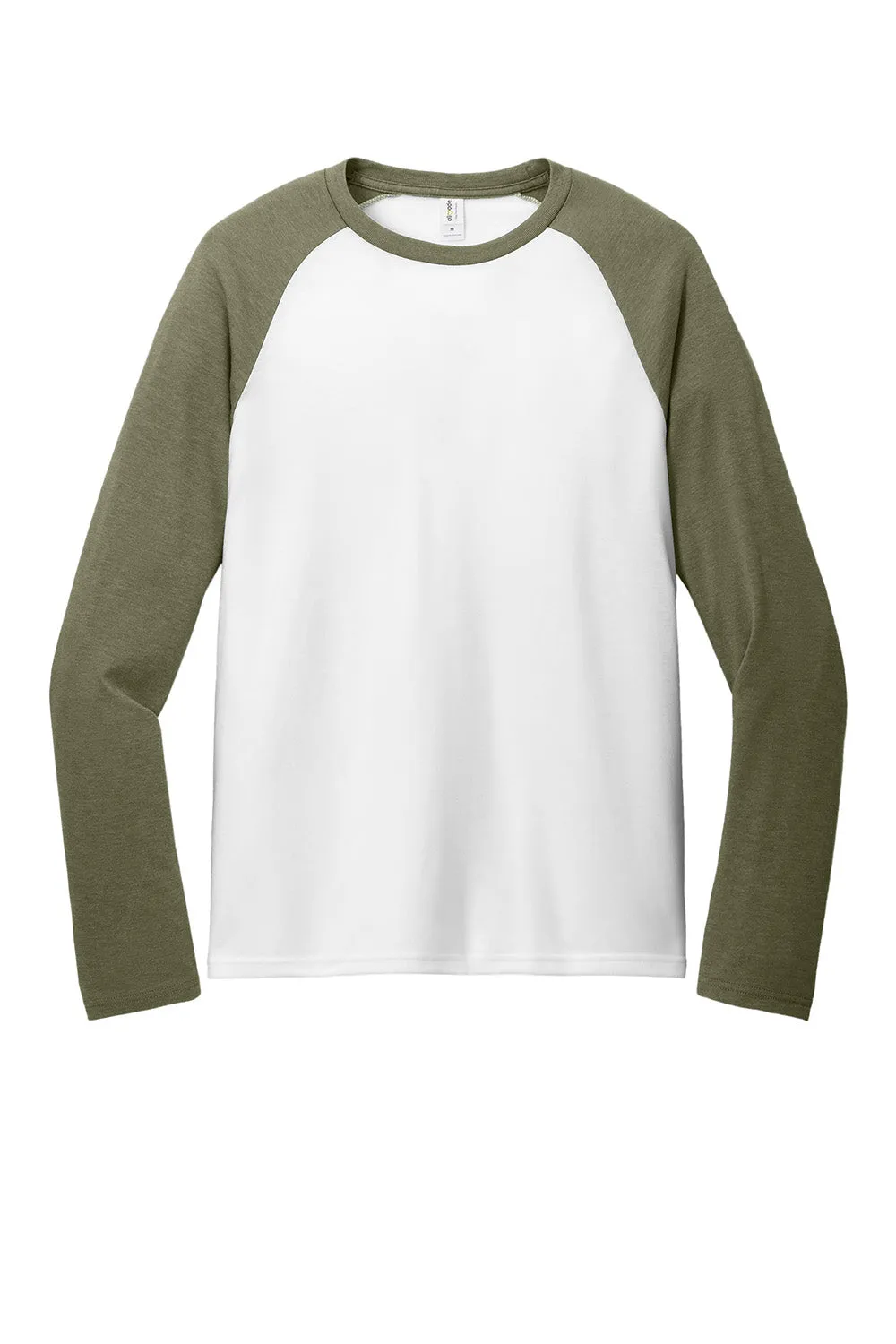 Allmade Mens Colorblock Long Sleeve Crewneck T-Shirt - Bright White/Olive You Green