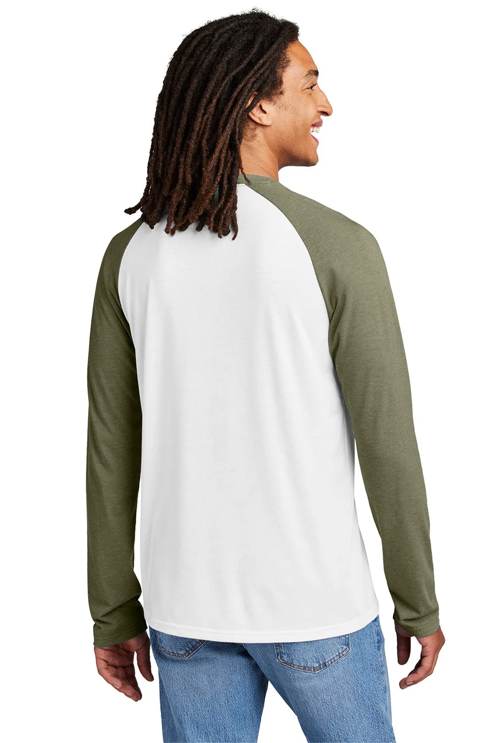 Allmade Mens Colorblock Long Sleeve Crewneck T-Shirt - Bright White/Olive You Green