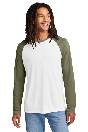 Allmade Mens Colorblock Long Sleeve Crewneck T-Shirt - Bright White/Olive You Green