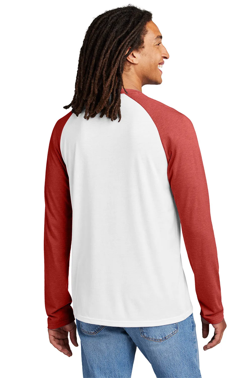 Allmade Mens Colorblock Long Sleeve Crewneck T-Shirt - Bright White/Rise Up Red