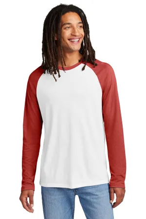 Allmade Mens Colorblock Long Sleeve Crewneck T-Shirt - Bright White/Rise Up Red