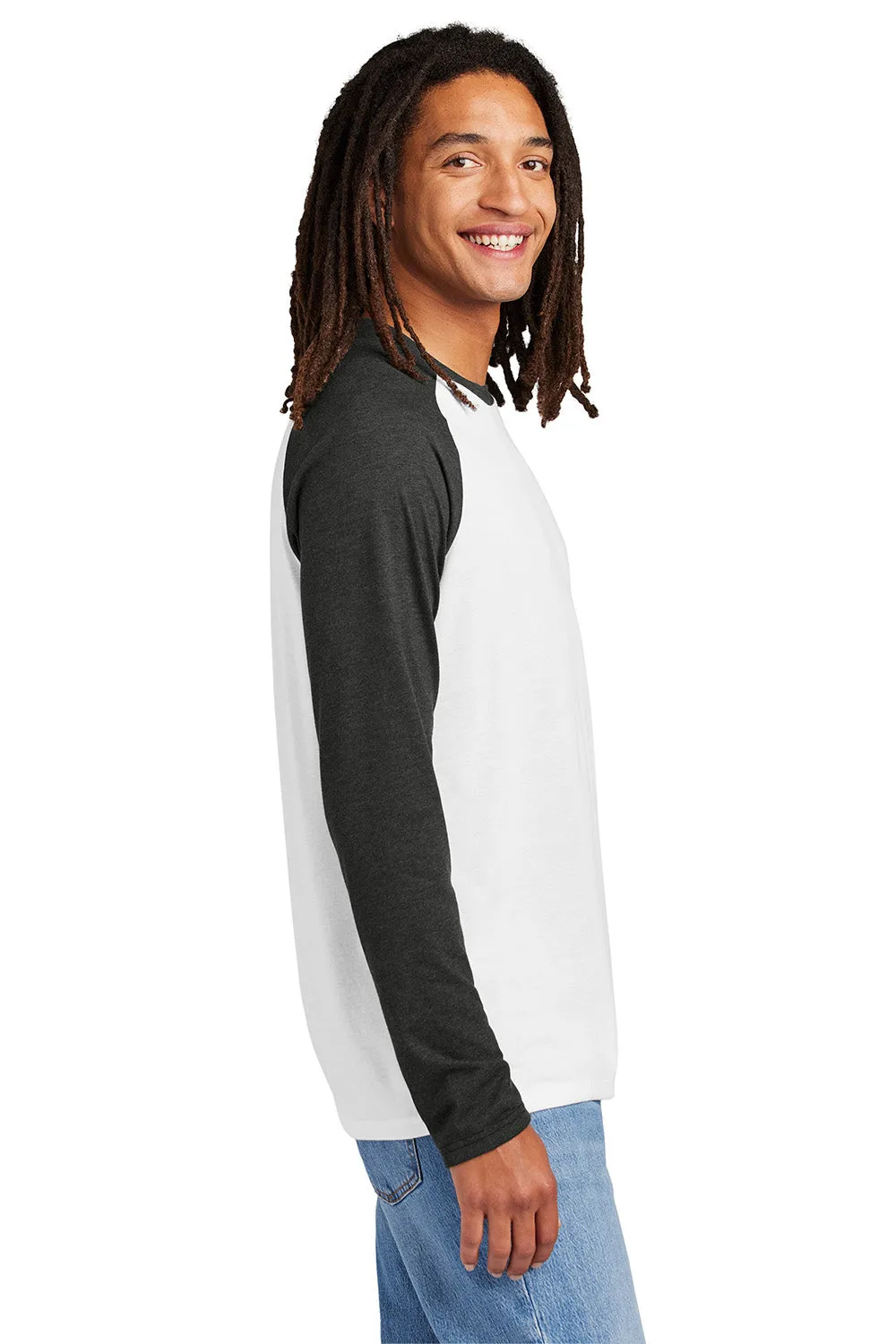Allmade Mens Colorblock Long Sleeve Crewneck T-Shirt - Bright White/Space Black