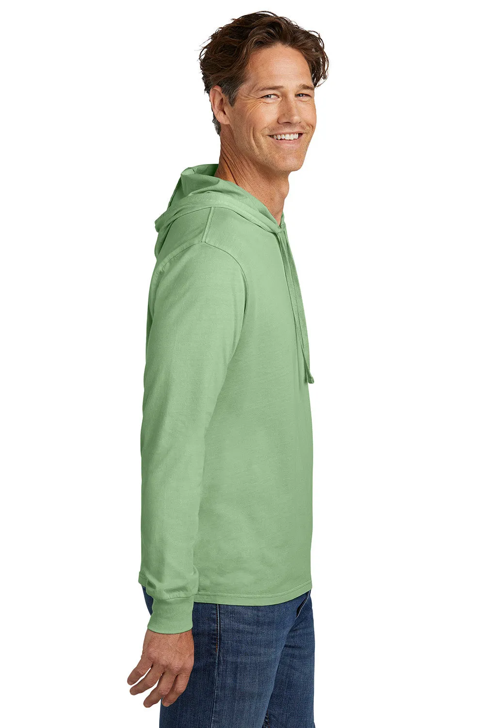 Allmade Mens Mineral Dye Long Sleeve Hooded T-Shirt Hoodie - Lichen Green