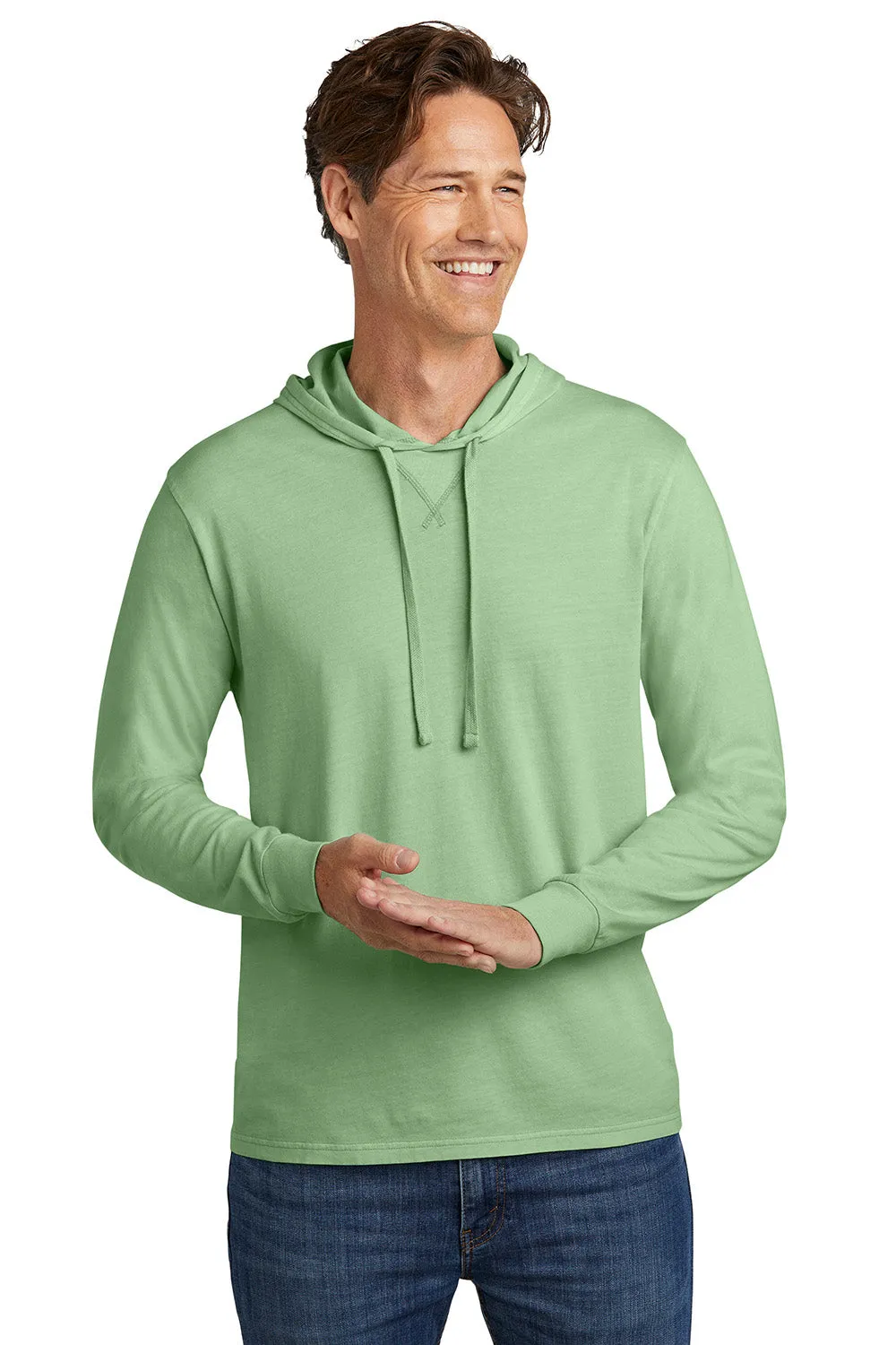 Allmade Mens Mineral Dye Long Sleeve Hooded T-Shirt Hoodie - Lichen Green