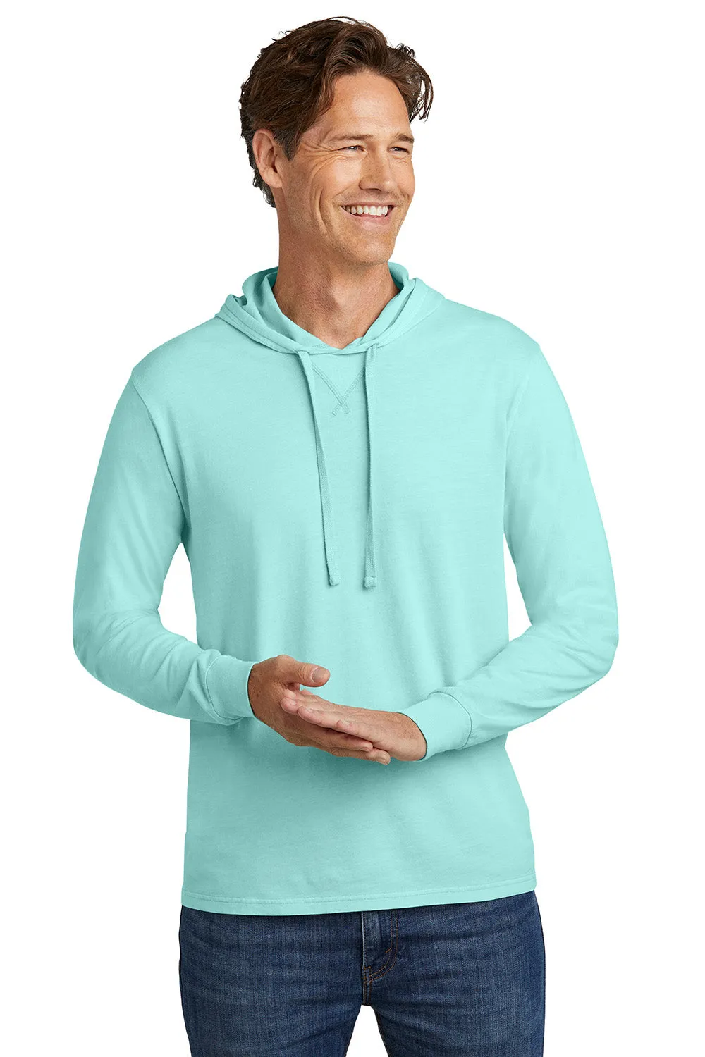 Allmade Mens Mineral Dye Long Sleeve Hooded T-Shirt Hoodie - Saltwater Blue