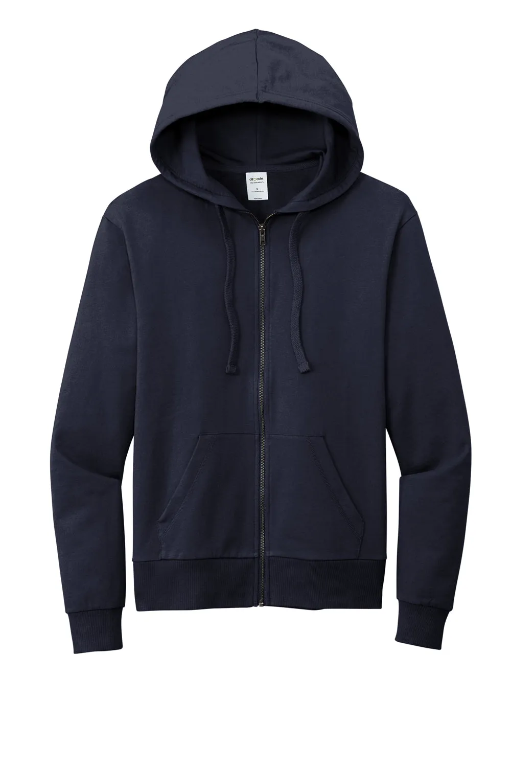 Allmade Mens Organic French Terry Full Zip Hooded Sweatshirt Hoodie w/ Pockets - Night Sky Navy Blue
