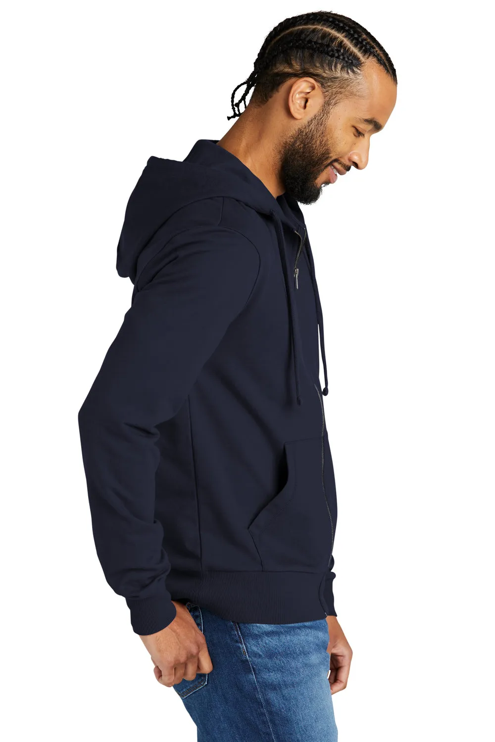 Allmade Mens Organic French Terry Full Zip Hooded Sweatshirt Hoodie w/ Pockets - Night Sky Navy Blue
