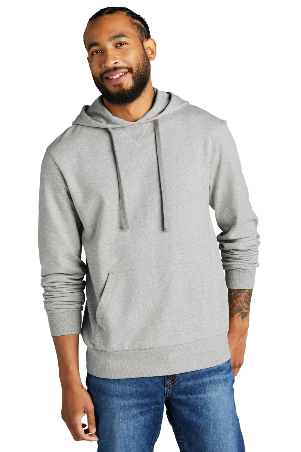 Allmade Mens Organic French Terry Hooded Sweatshirt Hoodie w/ Pouch Pocket - Heather Granite Grey