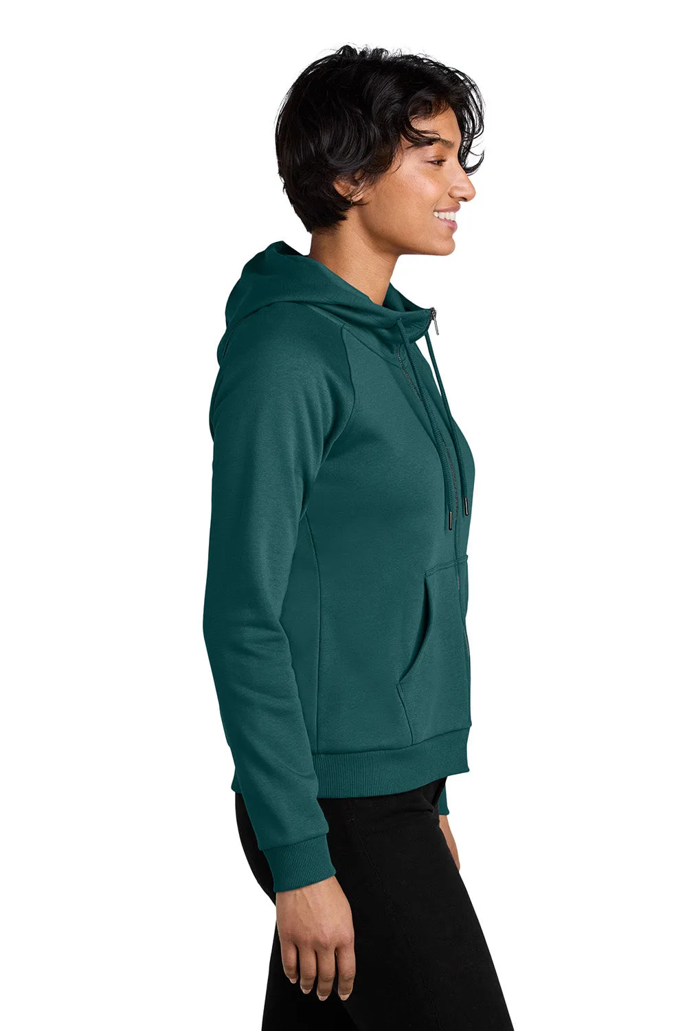 Allmade Womens CVC Fleece Full Zip Hooded Sweatshirt Hoodie w/ Pockets - Deep Sea Green
