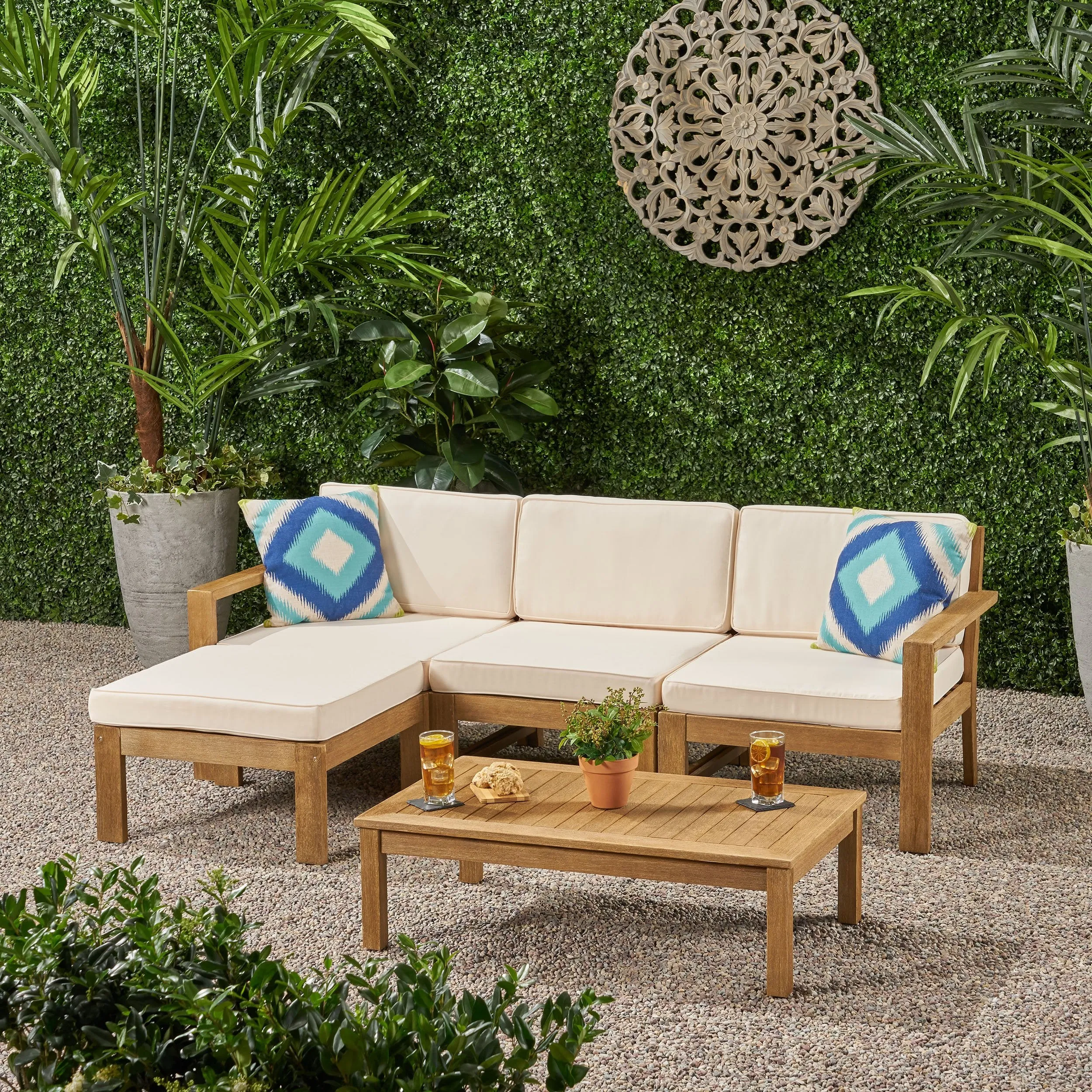 Ana Outdoor 3 Seater Acacia Wood Sofa Sectional with Cushions - NH253903 serving bowl, serving dish