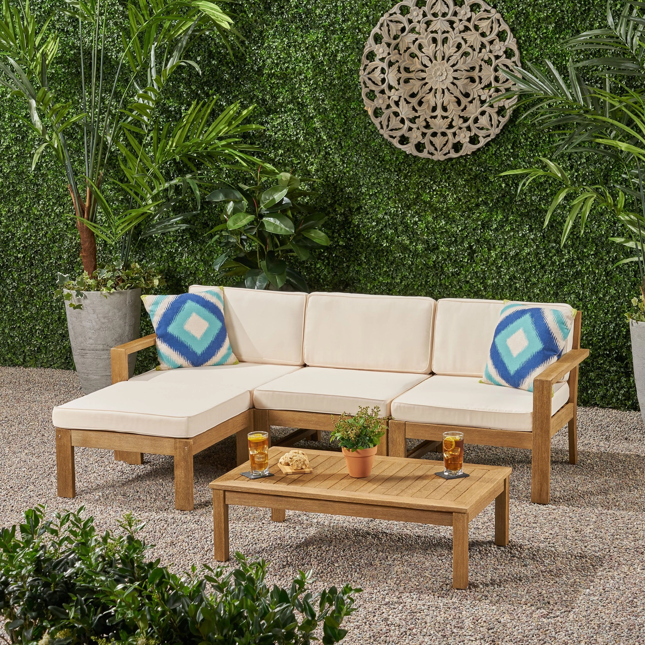 Ana Outdoor 3 Seater Acacia Wood Sofa Sectional with Cushions - NH253903 serving bowl, serving dish