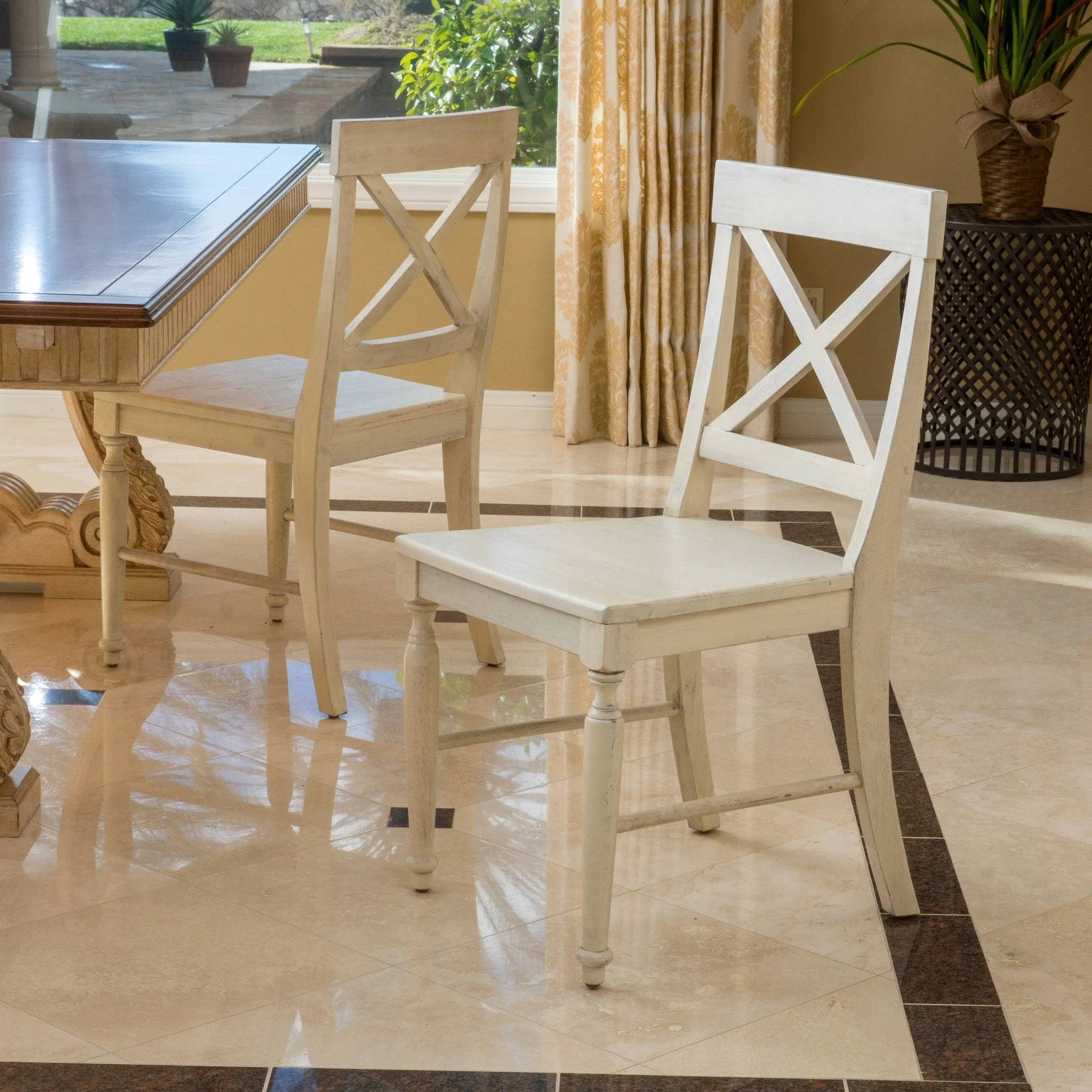 Antique White Wood Dining Chair (Set of 2) - NH365692 dining table set, 6-piece dining set