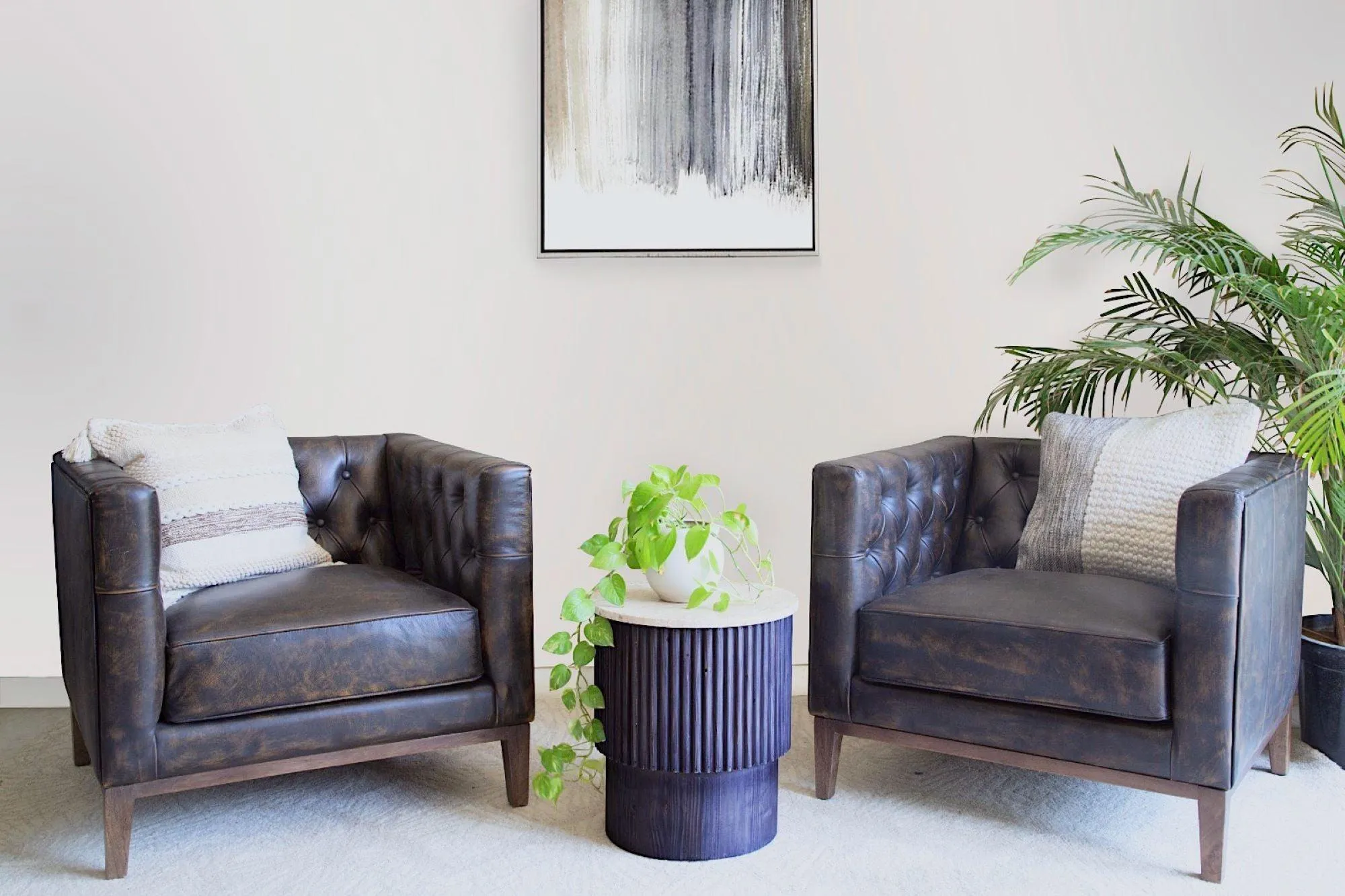 Antiqued Leather Tufted Club Chair