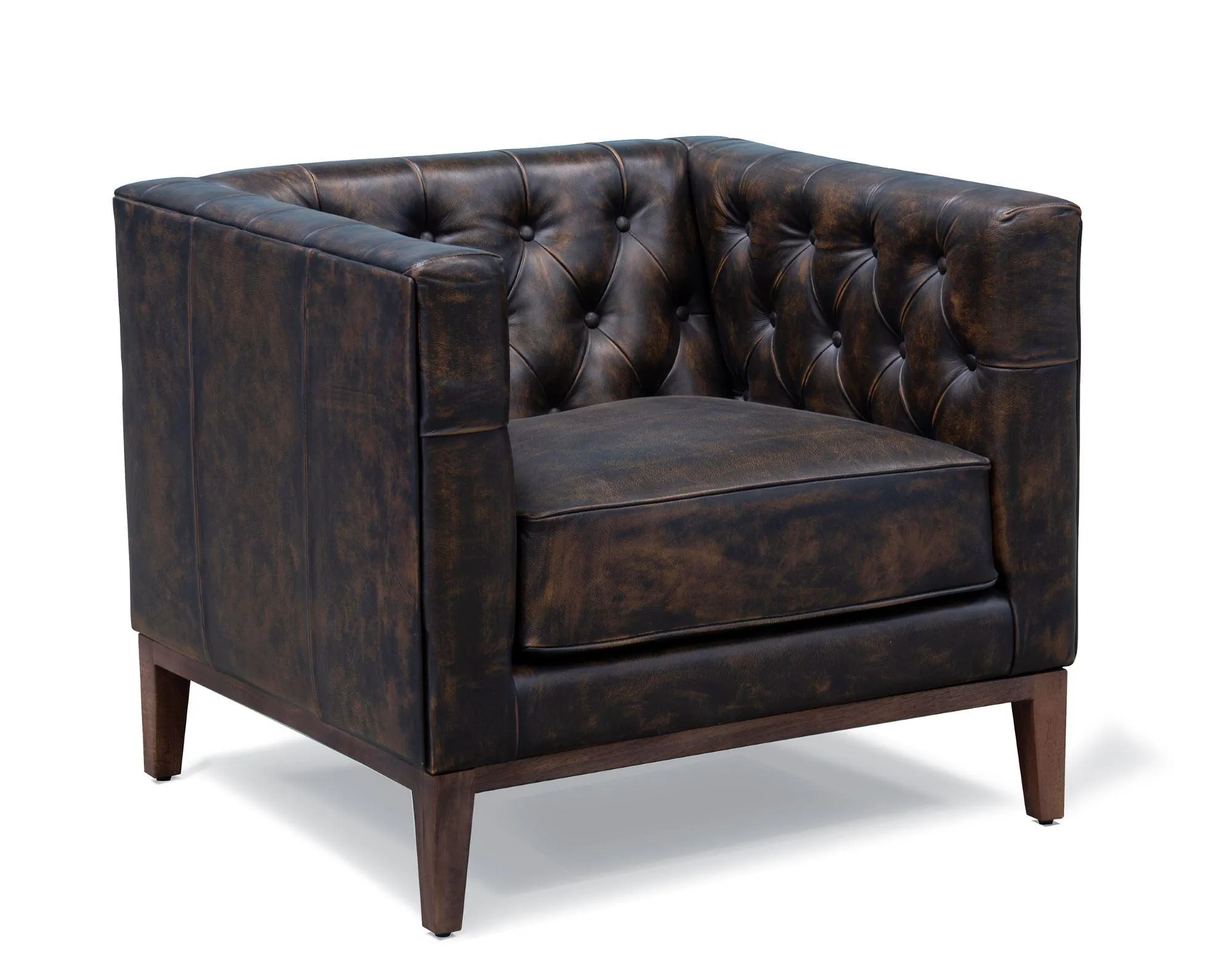 Antiqued Leather Tufted Club Chair