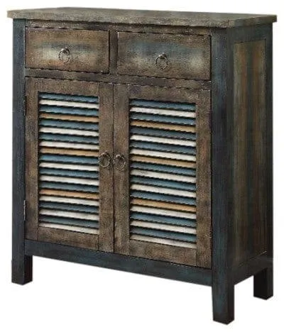 Antiqued Oak & Teal Console Table