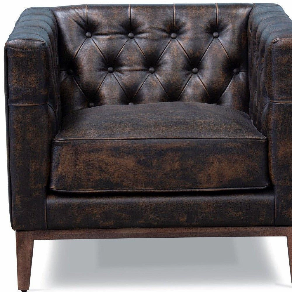 Antiqued Leather Tufted Club Chair