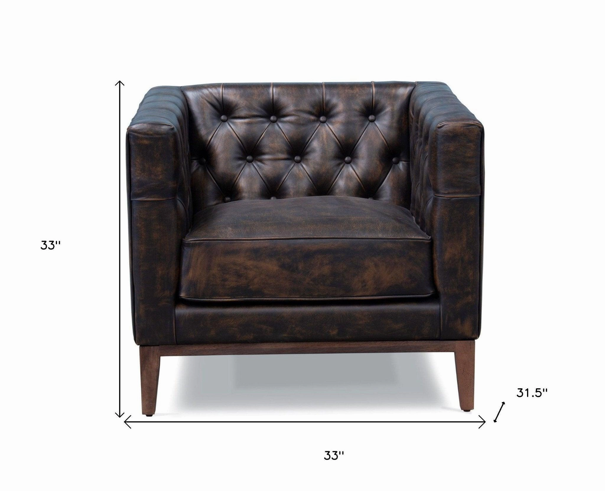 Antiqued Leather Tufted Club Chair