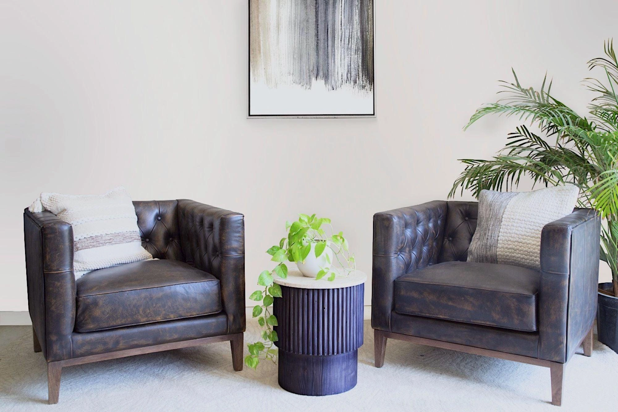 Antiqued Leather Tufted Club Chair
