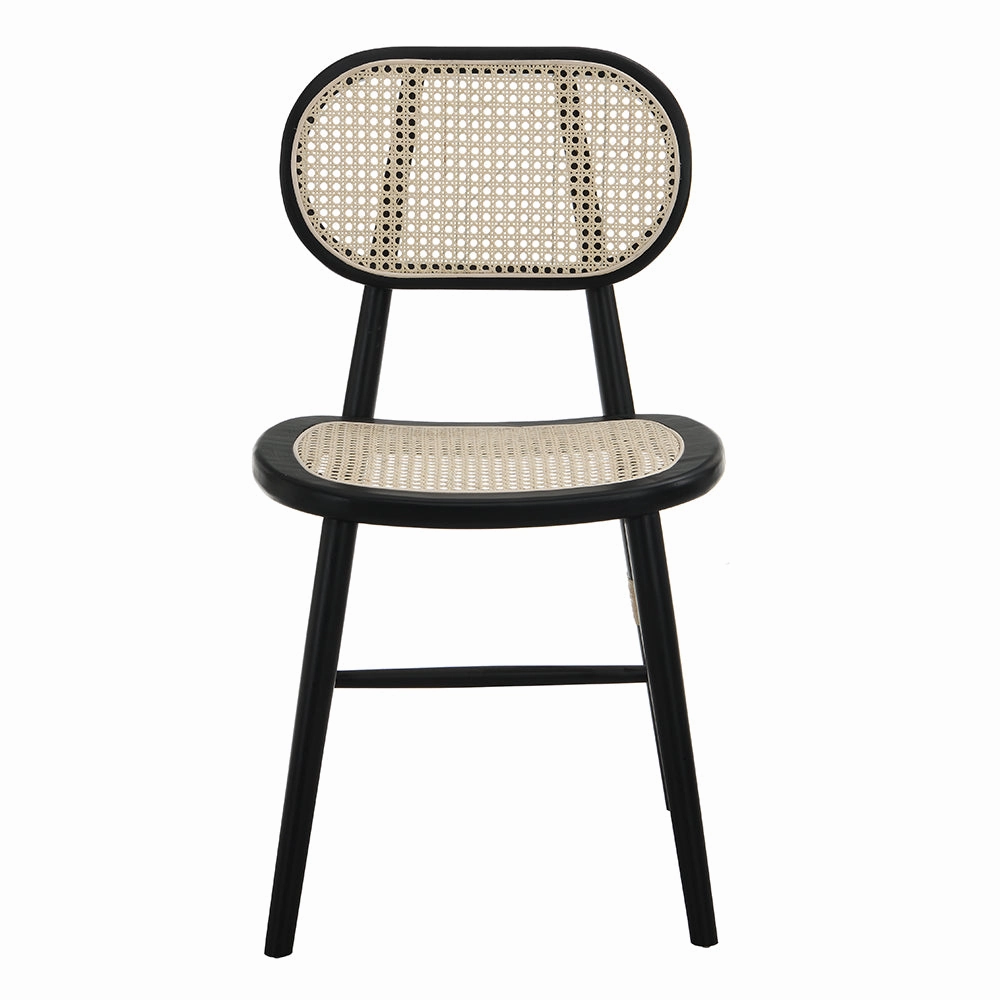 Anya  Set of 2 Cane Rattan and Upholstered Dining Chairs, Black Colour