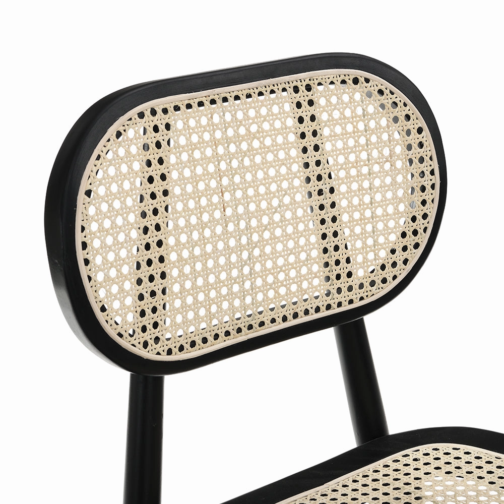 Anya  Set of 2 Cane Rattan and Upholstered Dining Chairs, Black Colour
