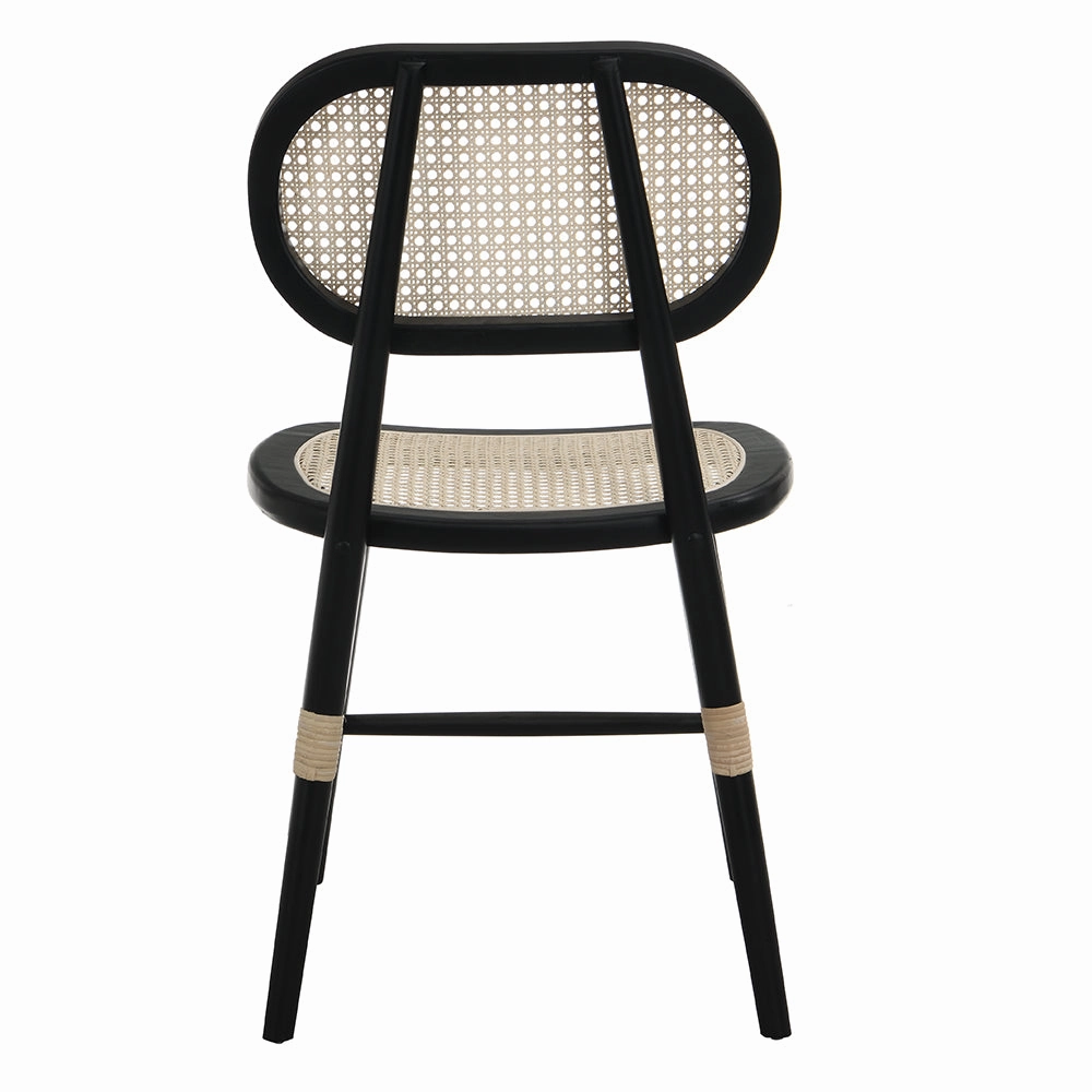 Anya  Set of 2 Cane Rattan and Upholstered Dining Chairs, Black Colour