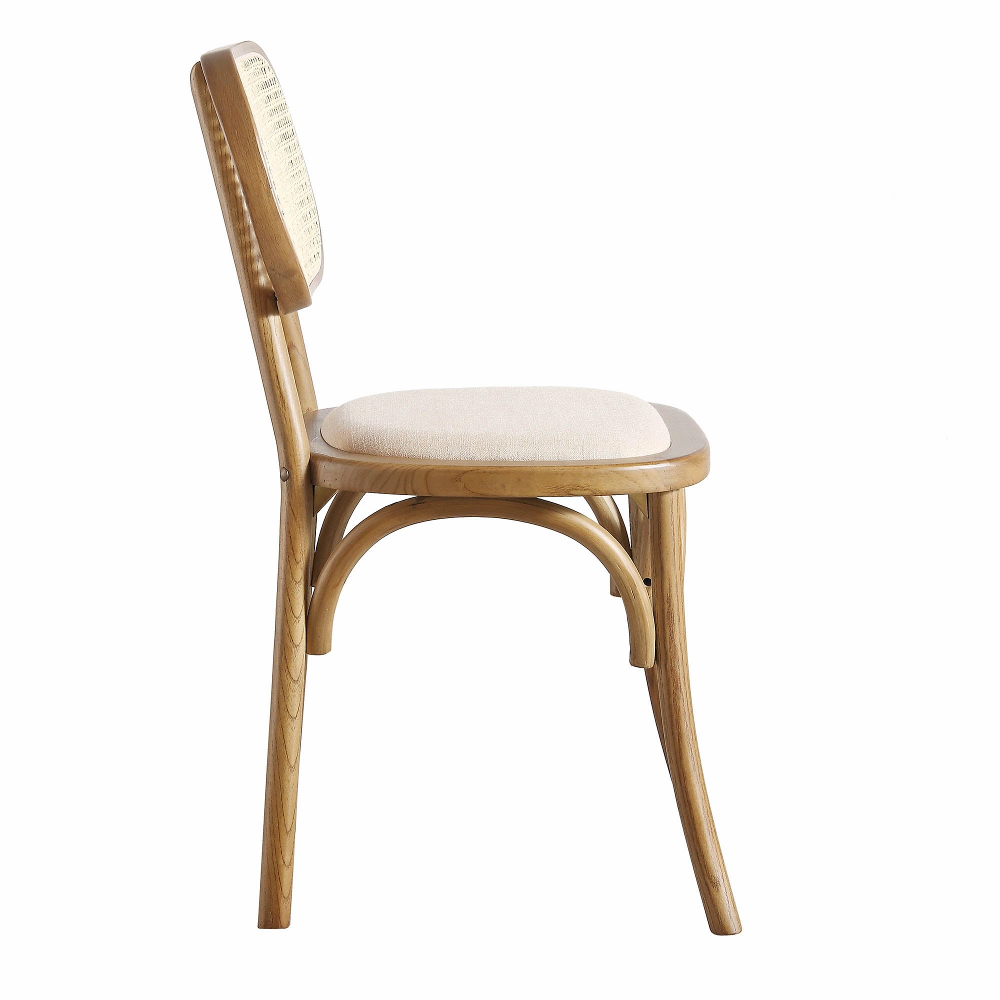 Anya Set of 2 Cane Rattan and Upholstered Dining Chairs, Light Walnut