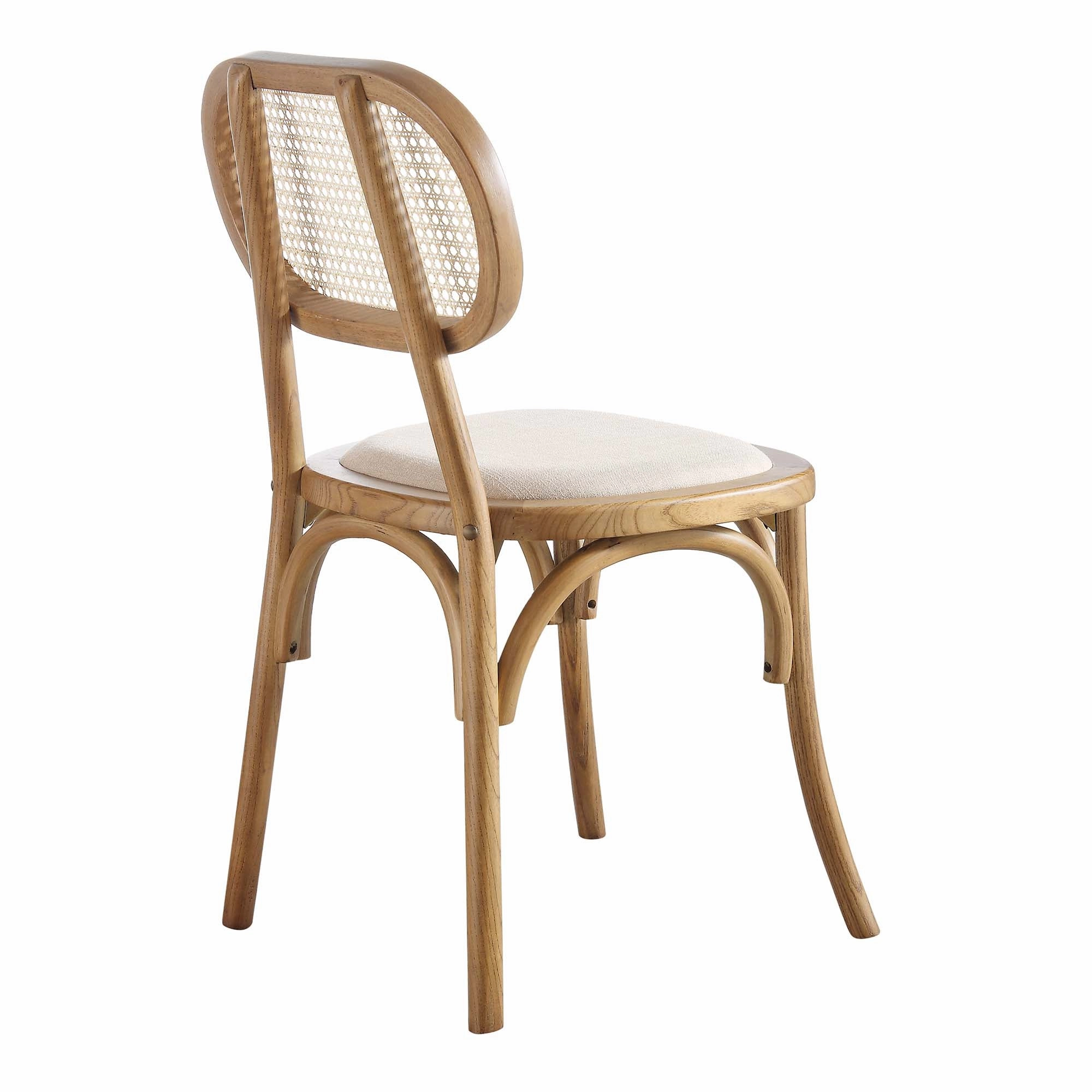 Anya Set of 2 Cane Rattan and Upholstered Dining Chairs, Light Walnut