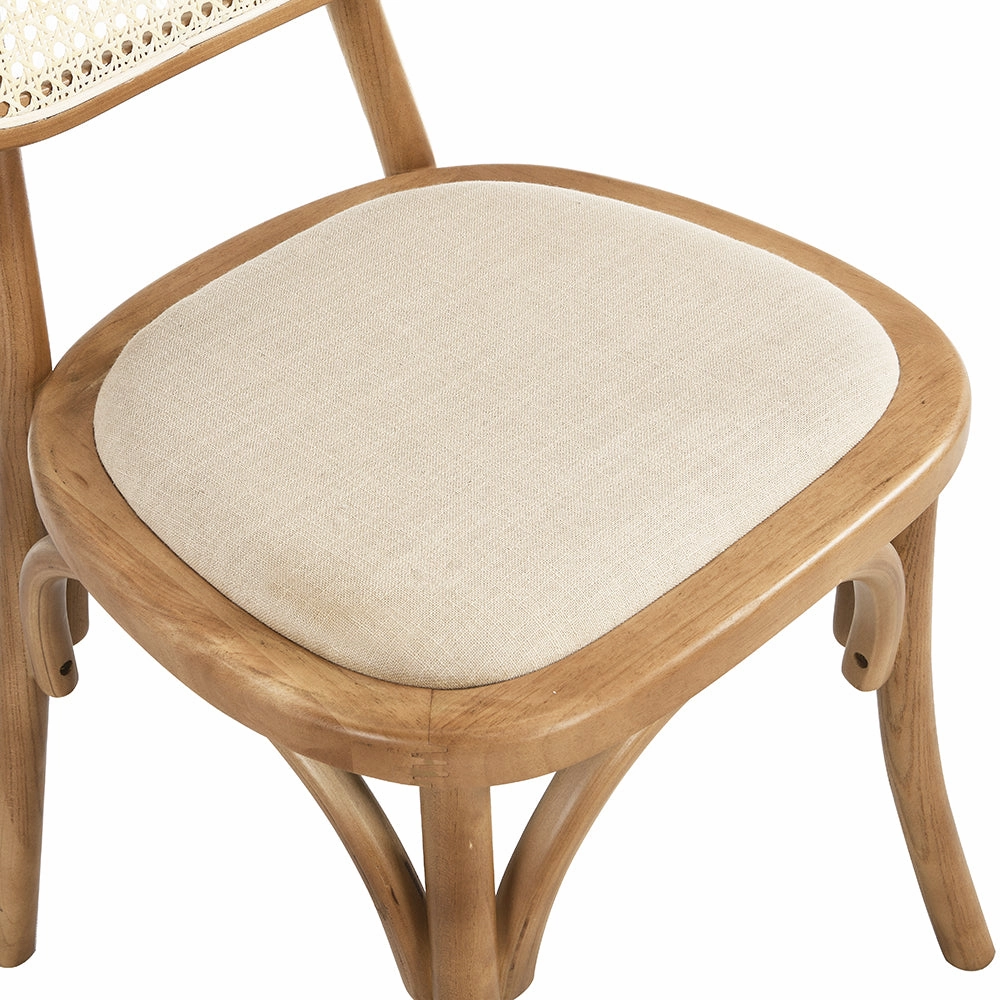 Anya Set of 2 Cane Rattan and Upholstered Dining Chairs, Natural Colour
