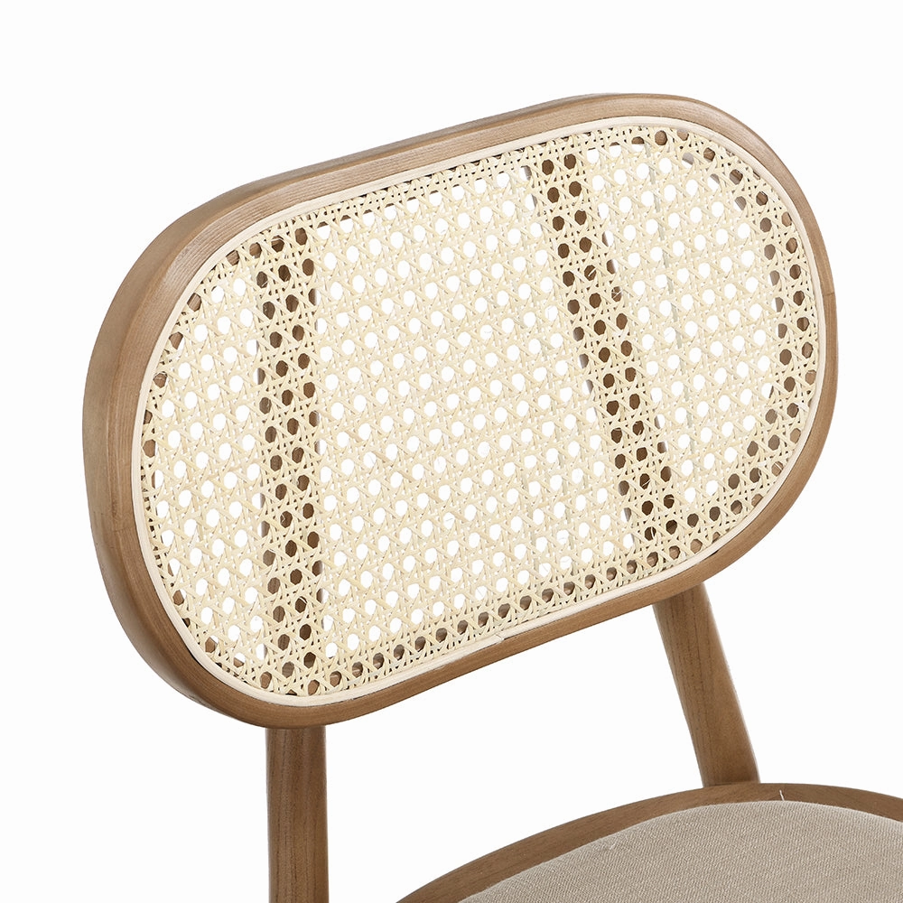 Anya Set of 2 Cane Rattan and Upholstered Dining Chairs, Natural Colour