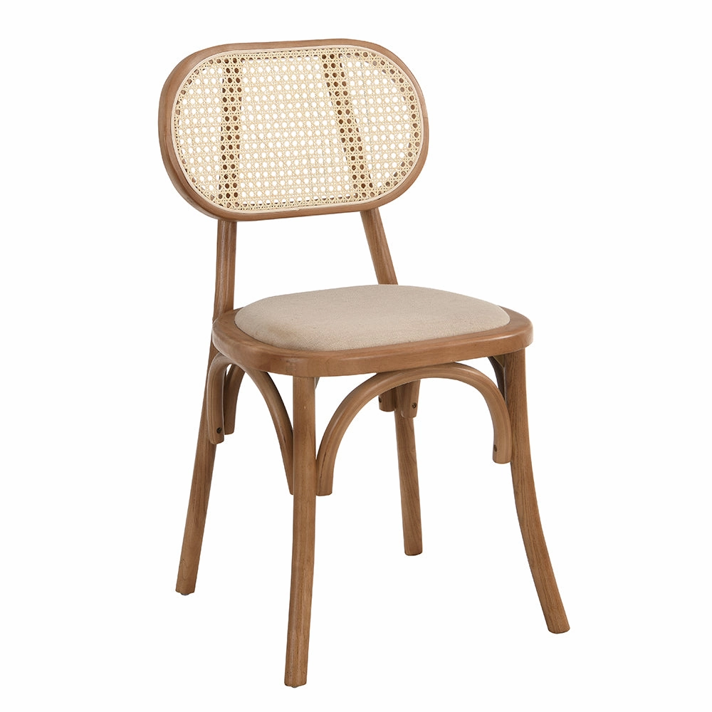 Anya Set of 2 Cane Rattan and Upholstered Dining Chairs, Natural Colour