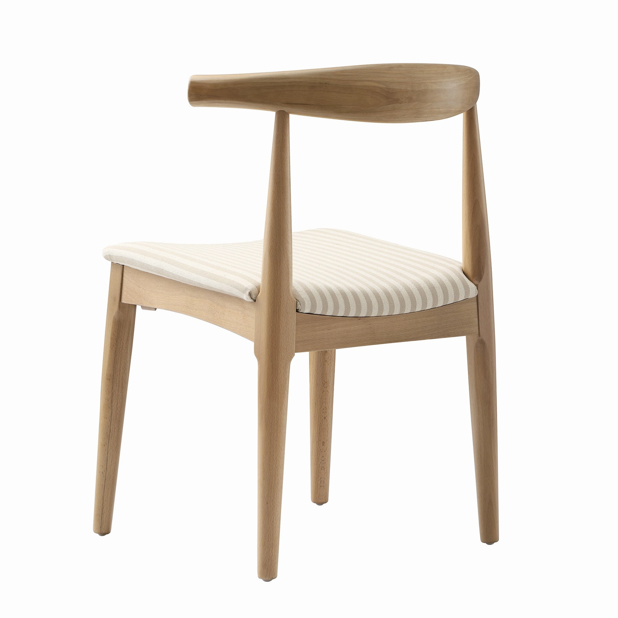 Arley Set of 2 Beech Wood Dining Chairs, Natural and Light Taupe Striped