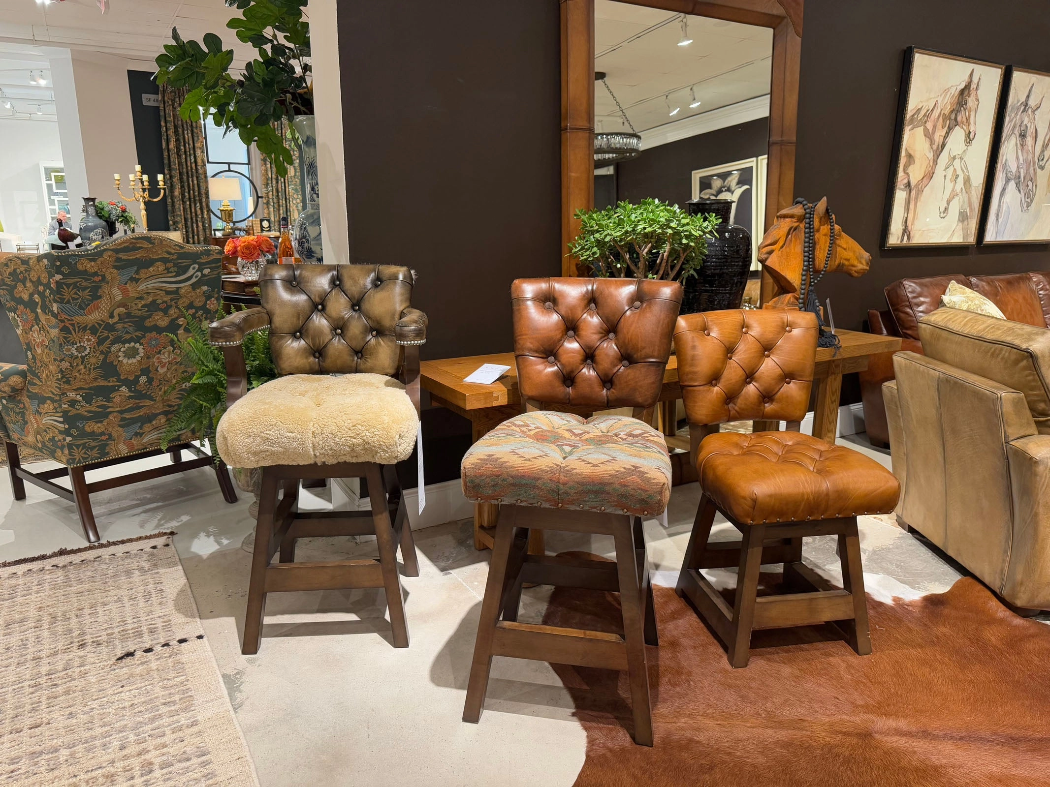 Armless Leather Tufted Counter Stools with Back