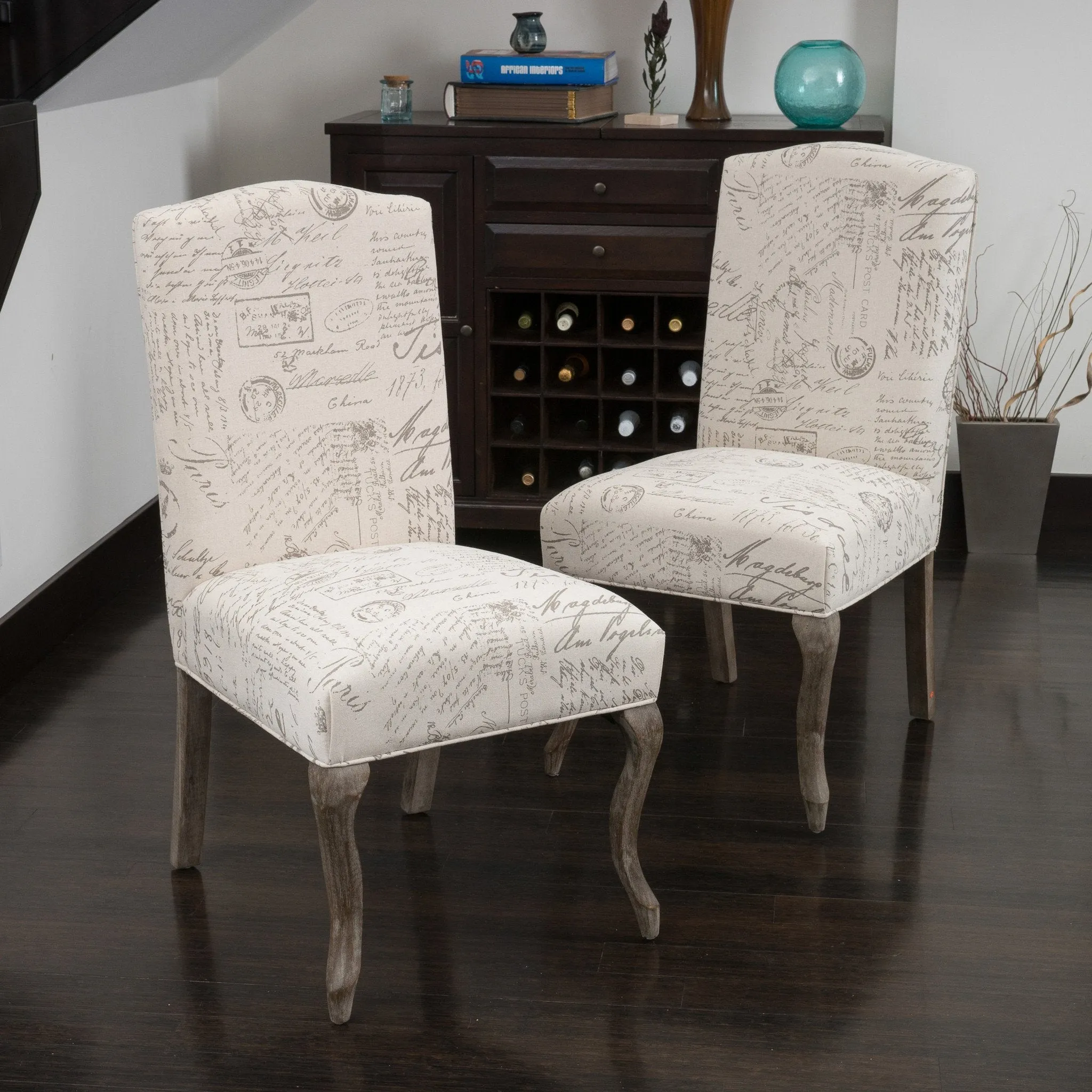Back French Script Beige Fabric Dining Chairs (Set of 2) - NH472032 dining table set, 6-piece dining set
