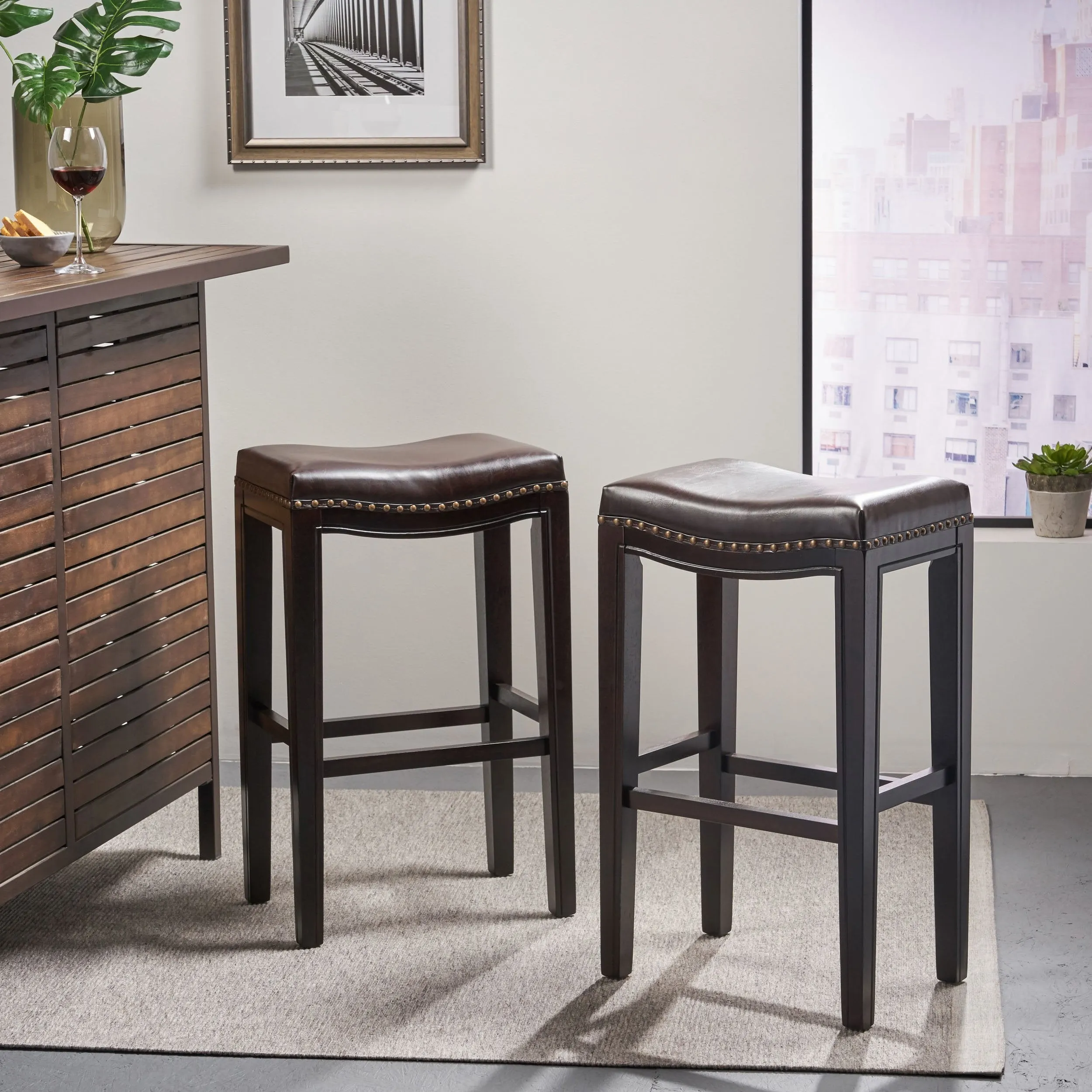 Backless Brown Bonded Leather Bar Stools, Set of 2 - NH874732 bar stool, counter stool