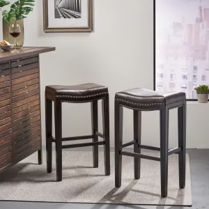 Backless Brown Leather 30-Inch Bar Stools (Set of 2 ) - NH116592 bar stool, counter stool