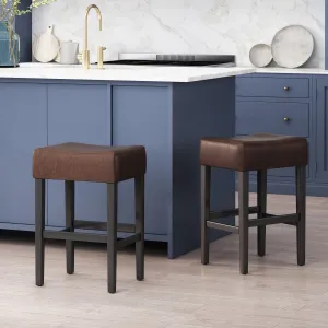 Backless Brown Leather Counter Stools (Set of 2) - NH625732 bar stool, counter stool