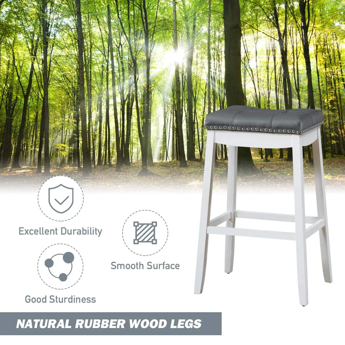 Backless Counter Stool with Footrest, Soft Seat Cushion