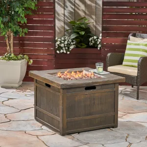 Backyard Fire Pit  32-inch by 32-inch  Gas-Burning  Lightweight Concrete  Natural Wood Finish - NH819603 patio chairs, outdoor seating