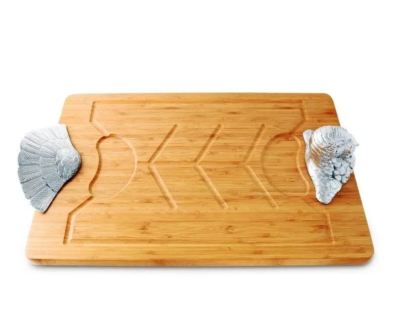 Bamboo Carving Board w/ Pewter Turkey Handles