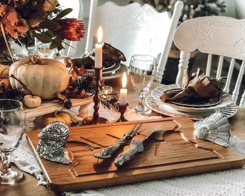 Bamboo Carving Board w/ Pewter Turkey Handles