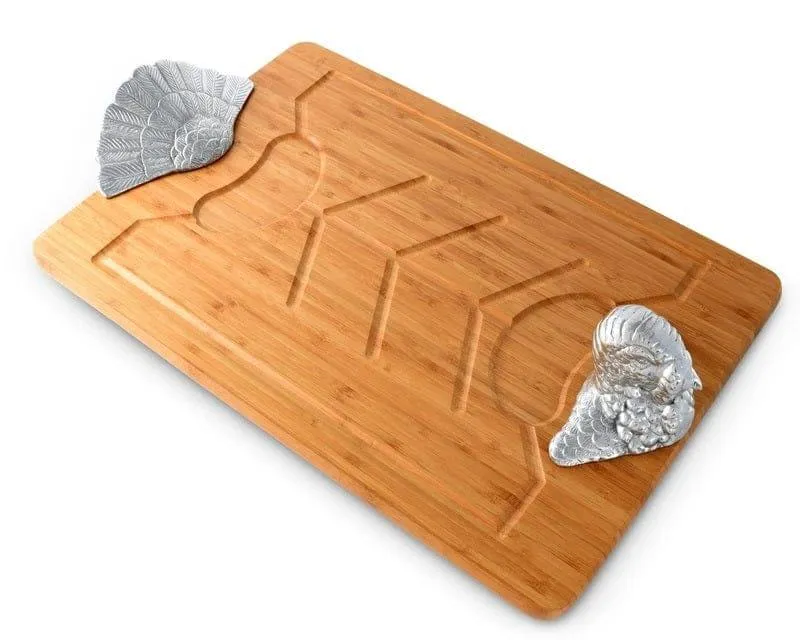Bamboo Carving Board w/ Pewter Turkey Handles