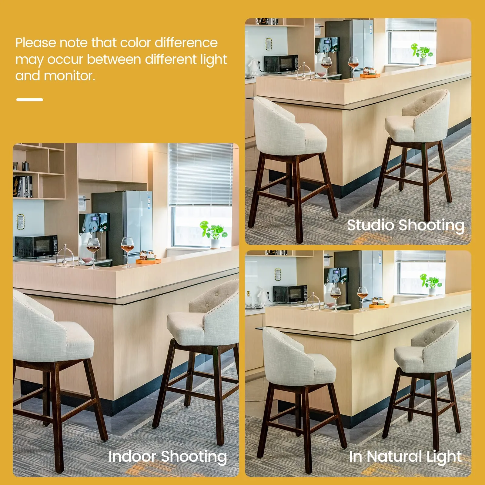 Bar Stools Set of 2, 31 Swivel Bar Stools with Rubber Wood Legs & Padded Back
