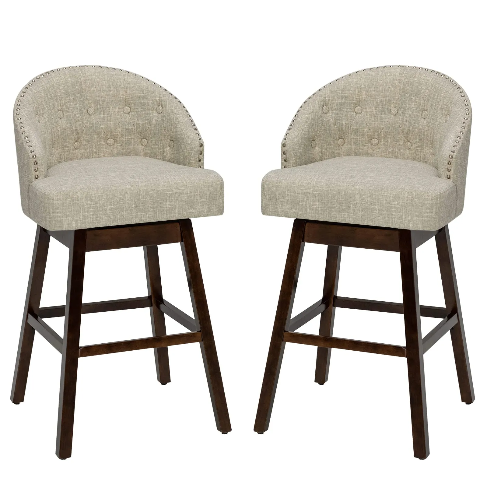 Bar Stools Set of 2, 31 Swivel Bar Stools with Rubber Wood Legs & Padded Back kitchen barstool, adjustable bar stool