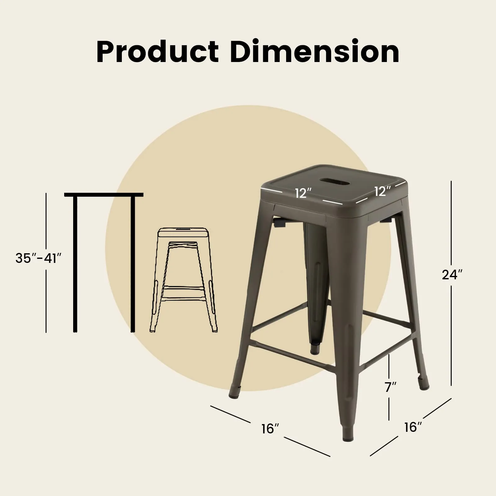Bar Stools Set of 4, 24 or 30" Stackable Metal Stools with Square Seat & Handing Hole, X-shaped Reinforced Design
