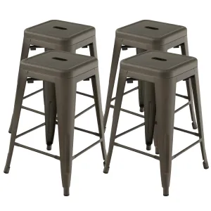 Bar Stools Set of 4, 24 or 30" Stackable Metal Stools with Square Seat & Handing Hole, X-shaped Reinforced Design kitchen barstool, adjustable bar stool
