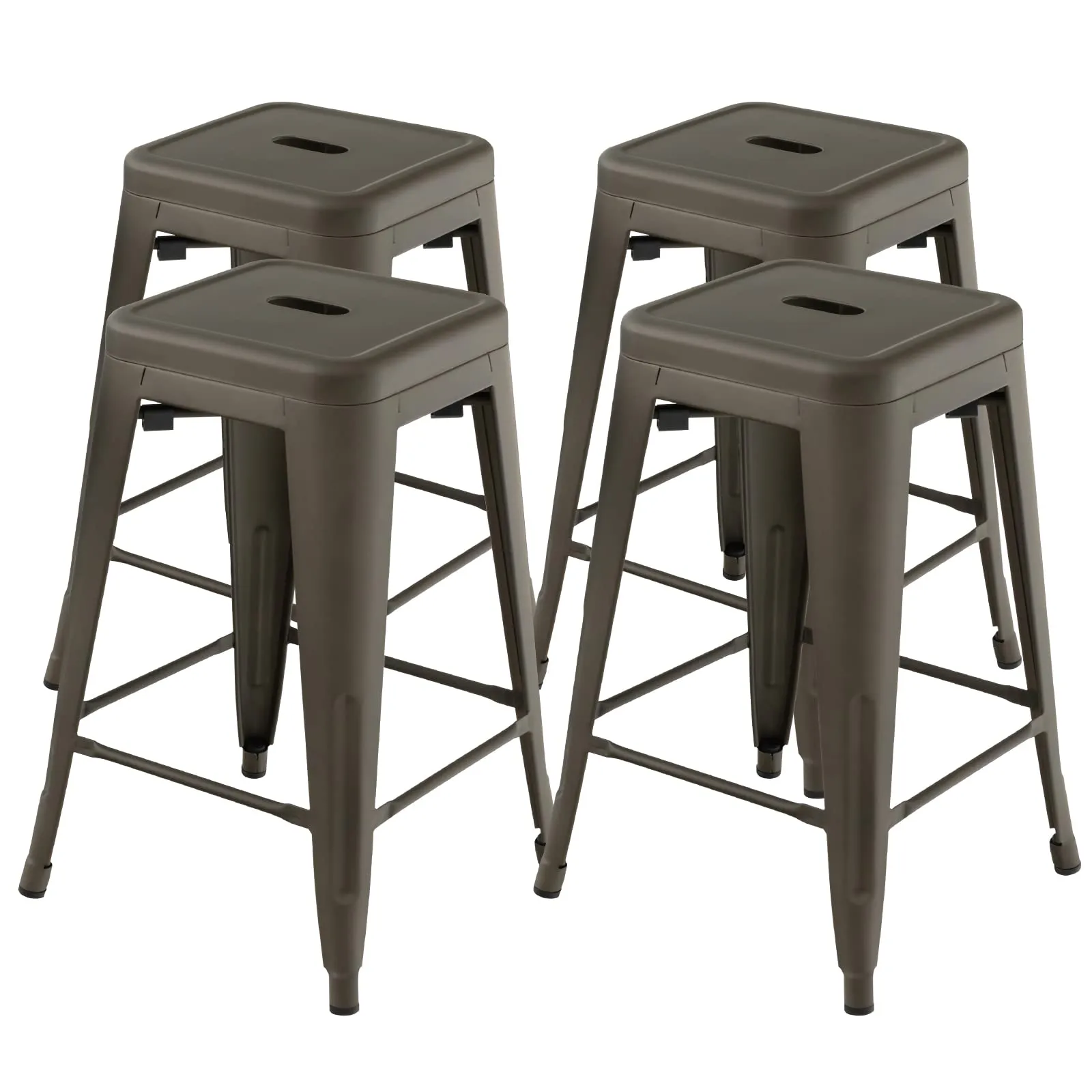 Bar Stools Set of 4, 24 or 30" Stackable Metal Stools with Square Seat & Handing Hole, X-shaped Reinforced Design kitchen barstool, adjustable bar stool