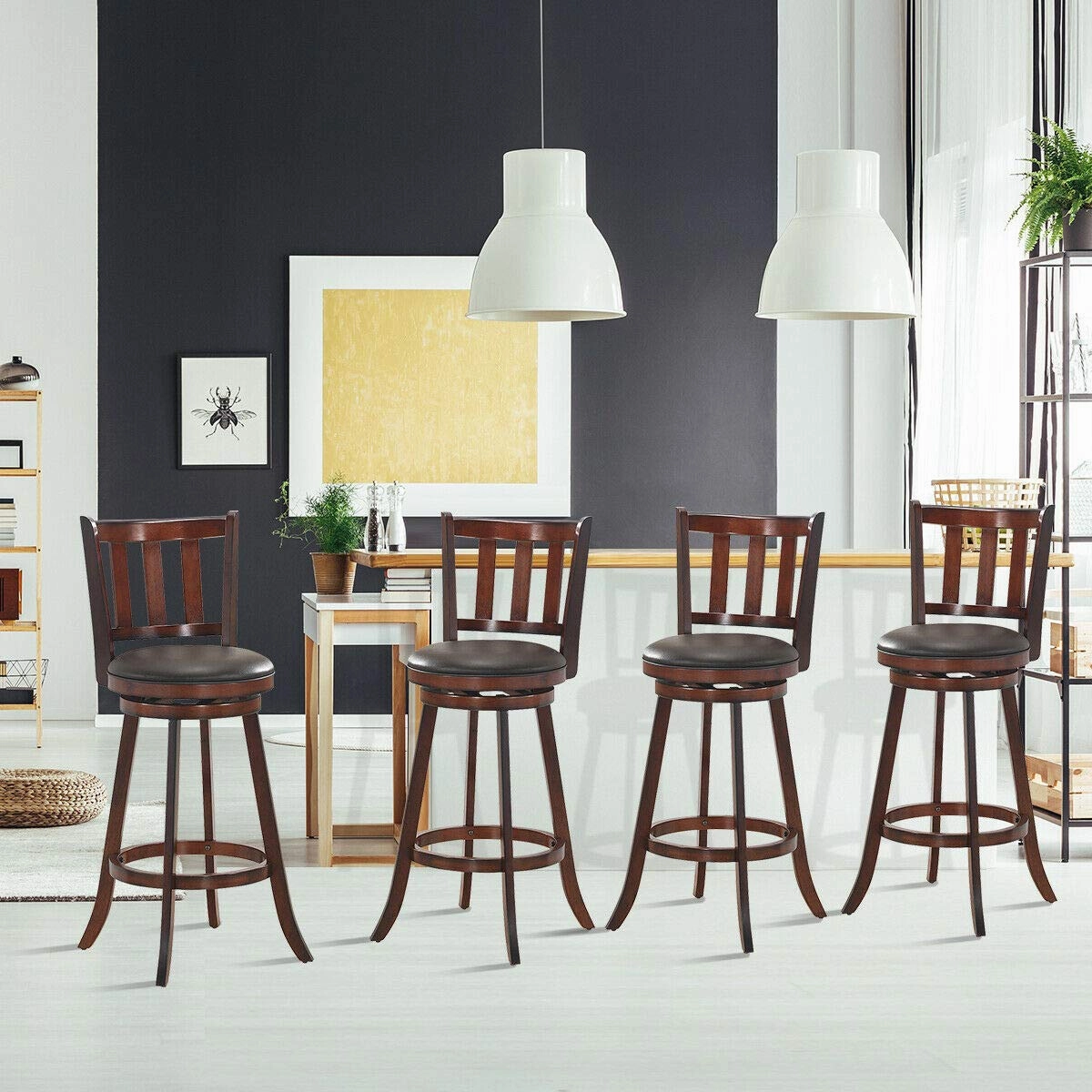 Bar Stools Set of 2 or 4, Counter Height Dining Chair, Fabric Upholstered 360 Degree Swivel