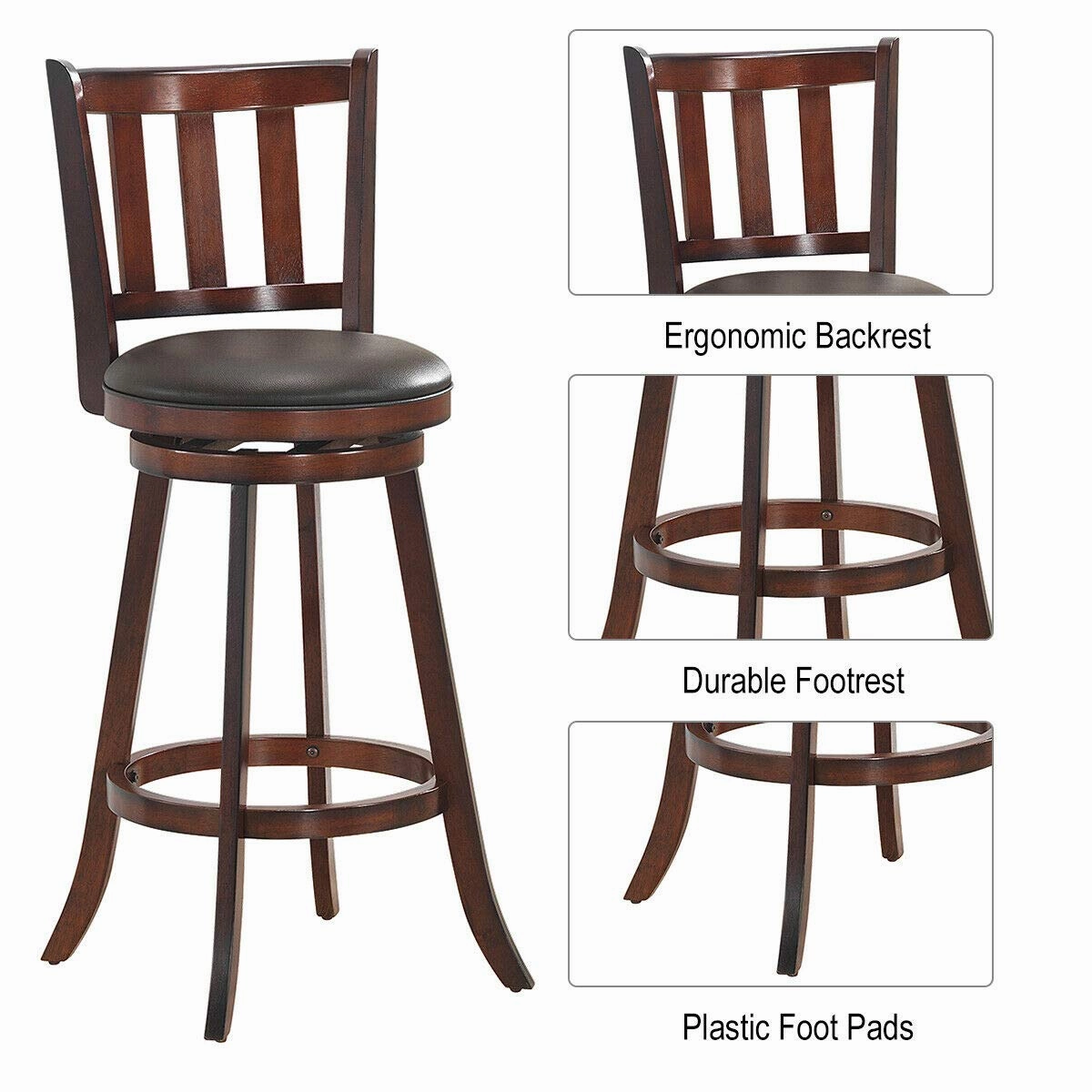 Bar Stools Set of 2 or 4, Counter Height Dining Chair, Fabric Upholstered 360 Degree Swivel